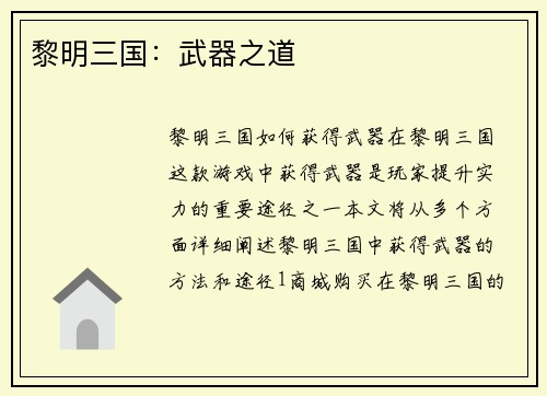 黎明三国：武器之道